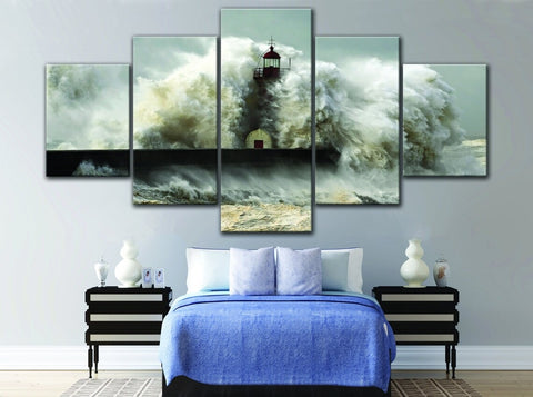 Lighthouse in Heavy Storm Wall Art Decor Canvas Printing