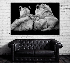 Lion Family in Black And White Wall Art Canvas Printing Decor-1Panel