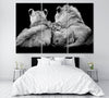 Image of Lion Family in Black And White Wall Art Decor Canvas Printing-3Panels