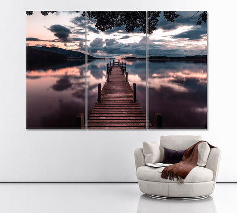 Long Wooden Bridge Pier Wall Art Decor Canvas Printing-3Panels