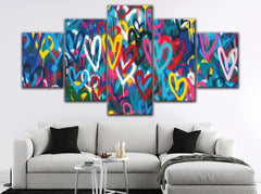 Love Colorful Hearts Graffiti Wall Art Decor Canvas Printing