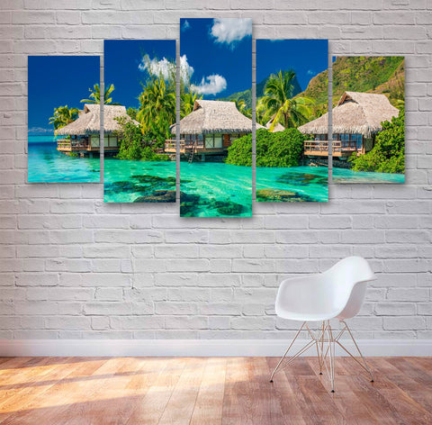 Maldives Beach Huts Wall Art Decor Canvas Printing