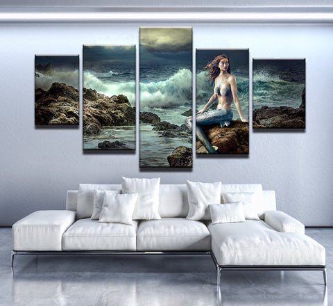 Mermaid Mystical on the Beach Wall Art Decor Canvas Printing