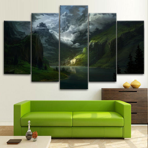 Mountain Lake Landscape Clouds Wall Art Decor Canvas Printing