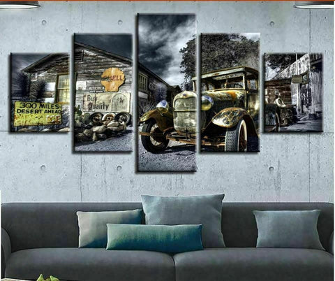 Old Hot Rod Car Barn Farm Wall Art Decor Canvas Printing