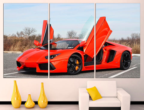 Orange Lamborghini Sport Car Wall Art Decor Canvas Printing