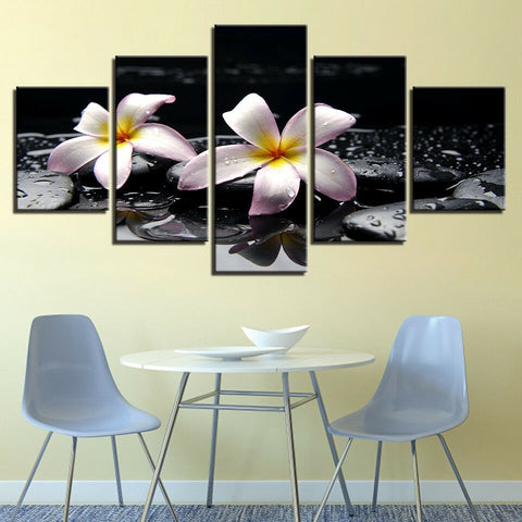 Plumeria Rubra Flowers Water Drops Zen Stone Wall Art Decor Canvas Printing