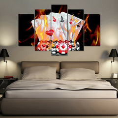 Poker Cards Casino Chips On Fire Wall Art Decor Canvas Printing