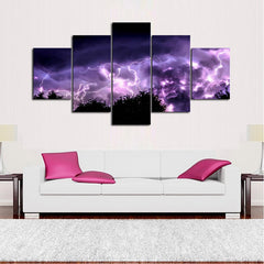 Purple Lightning Storm Night Sky Wall Art Decor Canvas Printing