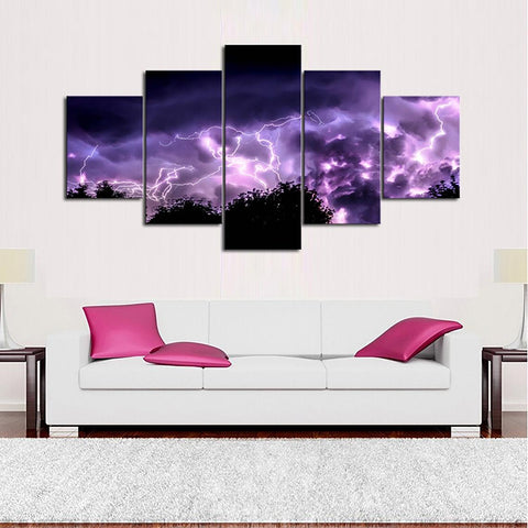 Purple Lightning Storm Night Sky Wall Art Decor Canvas Printing