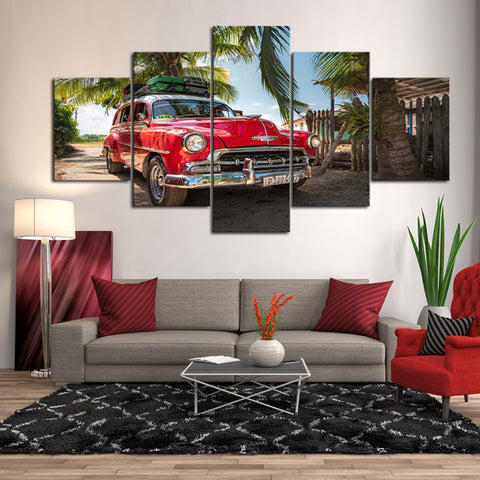 Red Cuban Car Vacation Tropical Scenery Wall Art Decor Canvas Printing