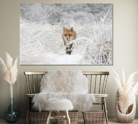 Red Fox in Snow Forest Wall Art Canvas Printing Decor-1Panel