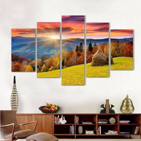 Red Trees Canadian Fall Landscape Wall Art Decor Canvas Printing