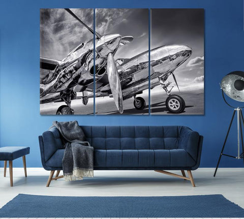 Retro Classic Airplane Wall Art Decor Canvas Printing-3Panels