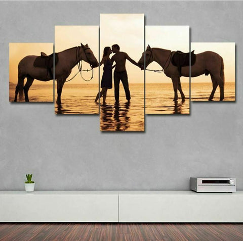 Romantic Couple Kissing and Horse Wall Art Decor Canvas Printing