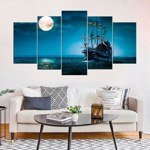 Sailboat at Moonlight Wall Art Decor Canvas Printing