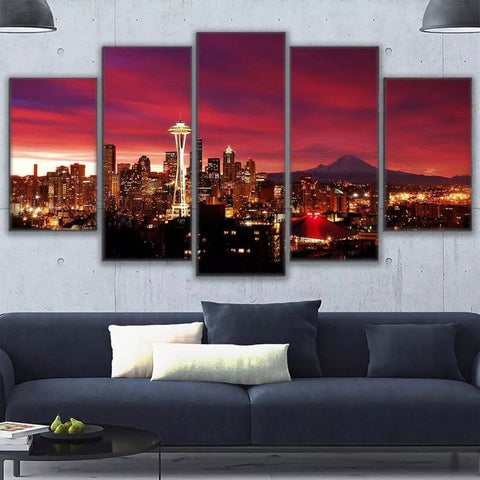 Seattle Red Skyline Cityscape Wall Art Decor Canvas Printing