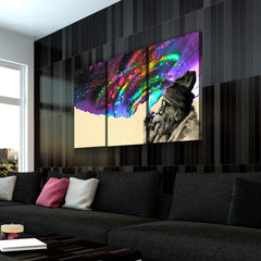 Smoke Colorful And Wonder Old Man Wall Art Decor Canvas Printing