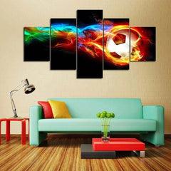 Soccer Ball Colorful Fire Wall Art Decor Canvas Printing