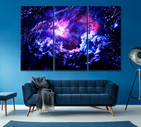 Starry Purple Galaxy Space Wall Art Decor Canvas Printing-3Panels