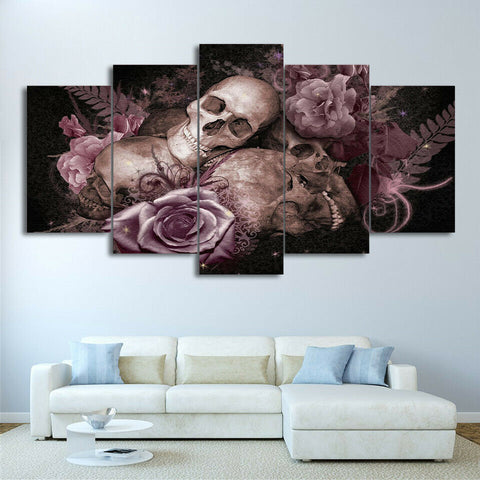 Sugar Skull and Pink Roses Wall Art Decor Canvas Printing