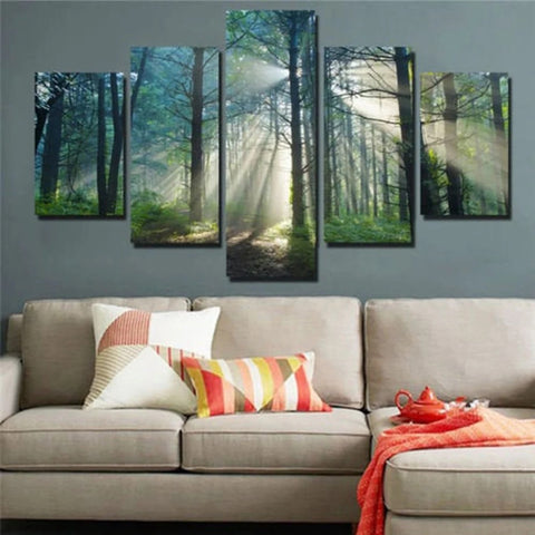 Sun Shining Through Trees Forest Wall Art Decor Canvas Printing