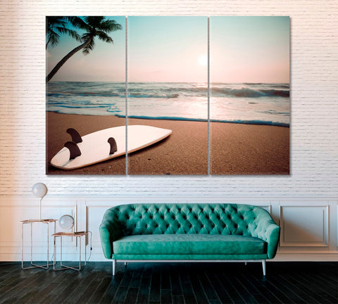 Surfboard Tropical Beach Wall Art Decor Canvas Printing-3Panels