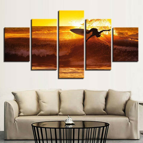 Surfing Sunset Ocean Waves Professional Surfer Wall Art Decor Canvas Printing