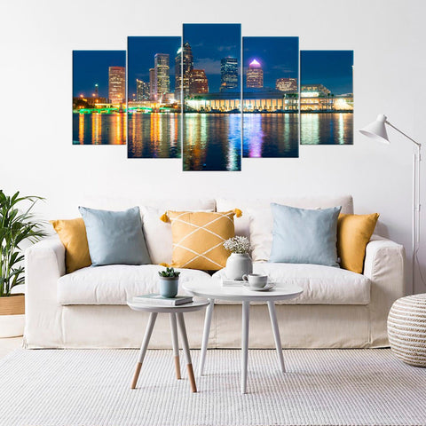 Tampa Florida Downtown Skyline at Night Wall Art Decor Canvas Printing