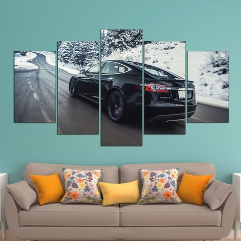 Tesla Model Black Car Wall Art Decor Canvas Printing