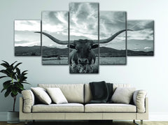 Texas Longhorn Black & White Wall Art Decor Canvas Printing