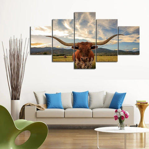 Texas Longhorn Cattle Cow Ranch Farm Wall Art Decor Canvas Printing