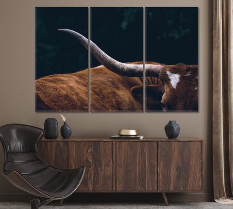 Texas Longhorn Cow Wall Art Decor Canvas Printing-3Panels