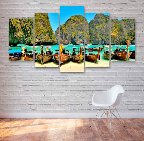 Thailand Tropical Beach And Boats Wall Art Decor Canvas Printing