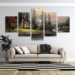 The Fishing Cabin Forest Lake Wall Art Decor Canvas Printing