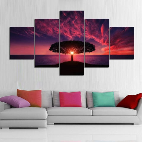 Tree Overlooking Ocean Sunset Wall Art Decor Canvas Printing