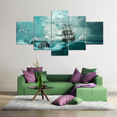 Watercolor Storm Ocean Pirates Caribbean Wall Art Decor Canvas Printing