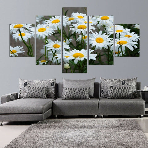 White Daisy Flowers Blooming Wall Art Decor Canvas Printing