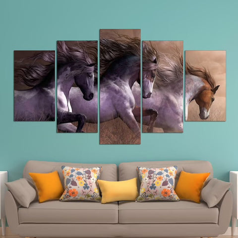 White Three Horses Running Wall Art Decor Canvas Printing