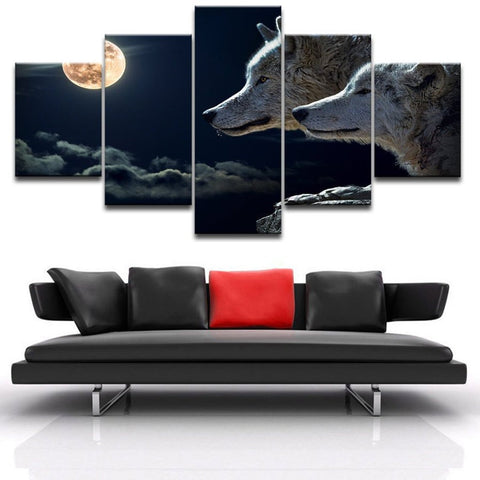 White Wolf Couple in the Full Moon Wall Art Decor Canvas Printing