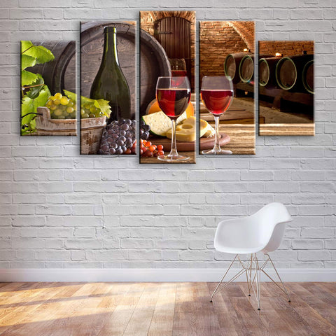 Wine Barrel And Wine Glasses Wall Art Decor Canvas Printing