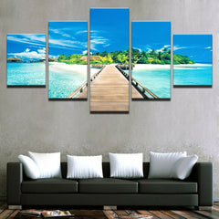 Wooden Bridge Tropical Beach Island Wall Art Decor Canvas Printing