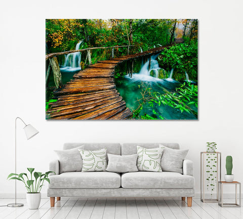 Wooden Bridge Waterfall Wall Art Canvas Printing Decor-1Panel