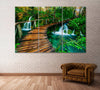 Image of Wooden Bridge Waterfall Wall Art Decor Canvas Printing-3Panels