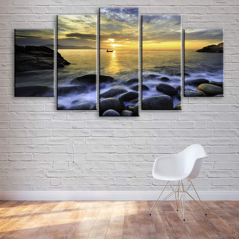 Rocky Beach Sunset Wall Art Decor Canvas Printing