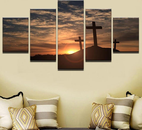 Cross Sunset Landscape Wall Art Canvas Print Decor - CozyArtDecor