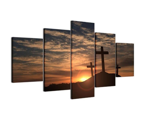 Cross Sunset Landscape Wall Art Canvas Print Decor - CozyArtDecor