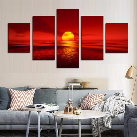 Sunset Red Sun Sea Natural Wall Art Decor - CozyArtDecor