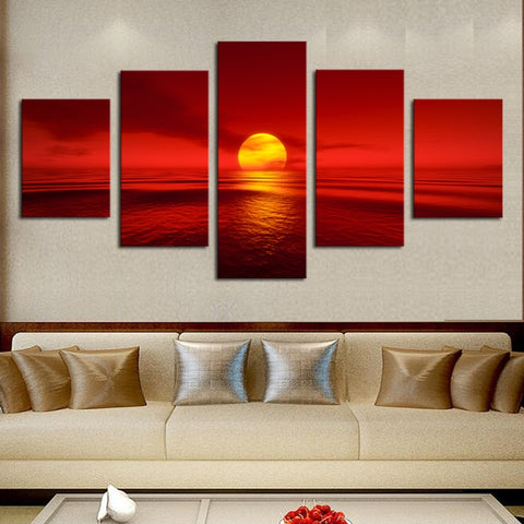 Sunset Red Sun Sea Natural Wall Art Decor - CozyArtDecor