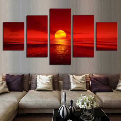 Sunset Red Sun Sea Natural Wall Art Decor - CozyArtDecor